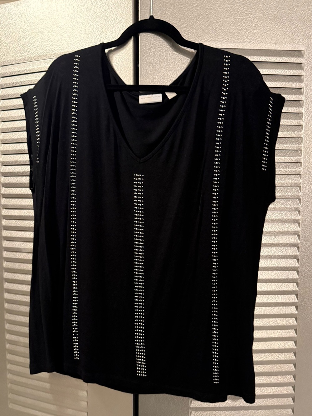 Women's Black Stud-Embellished V-Neck Top